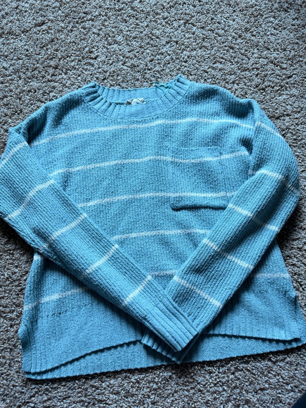 Pink Republic Light Blue Crewneck Sweater with White Stripes